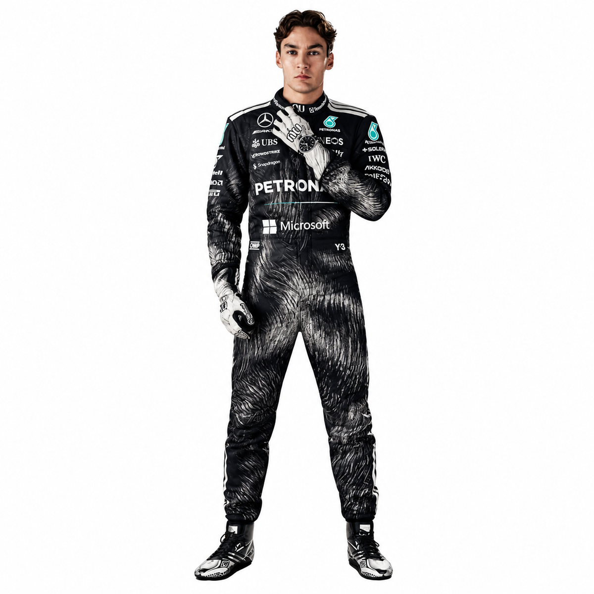 2026 Mercedes George Russell Japanese GP F1 Racing Suit – Black and Silver Petronas Formula 1 Replica Race Suit