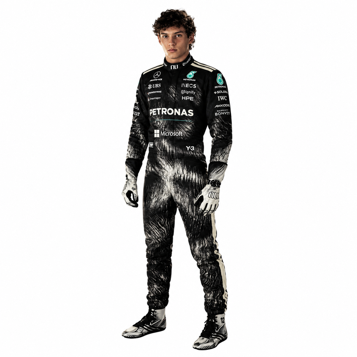 2026 Mercedes Andrea Kimi Antonelli Japanese GP F1 Racing Suit – Black and Silver Petronas Formula 1 Replica Race Suit