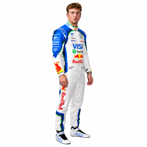 2026 Racing Bulls Liam Lawson F1 Racing Suit – White and Blue Visa Cash App RB Formula 1 Replica Race Suit