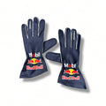 2026 Red Bull Max Verstappen Formula 1 Racing Gloves with white trim and prominent Mobil Red Bull branding on the back of the hands, displayed on a clean white background.