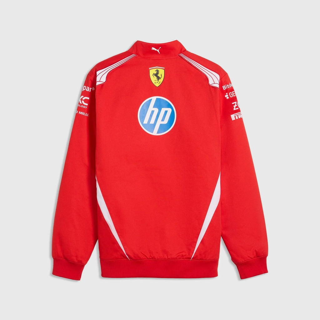 2026 Scuderia Ferrari F1 Team Racing Jacket with HP logo and Ferrari emblem on a white background