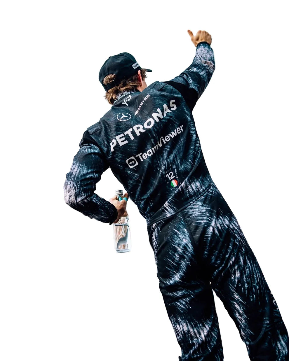 Andrea Kimi Antonelli in Mercedes 2026 Japanese GP F1 Racing Suit with visible branding on a white background