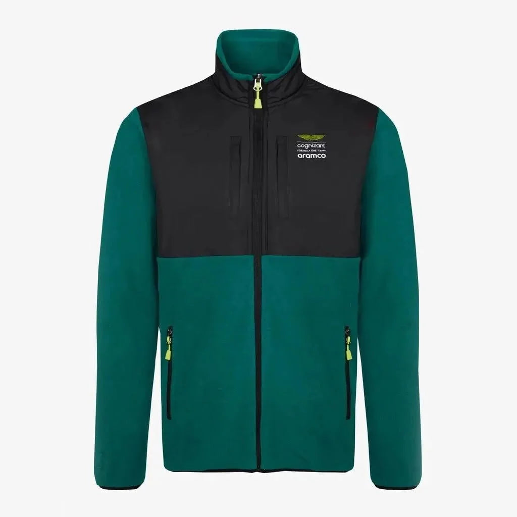Authentic AMF1 2023 lifestyle track jacket front view featuring team colors and sponsor branding