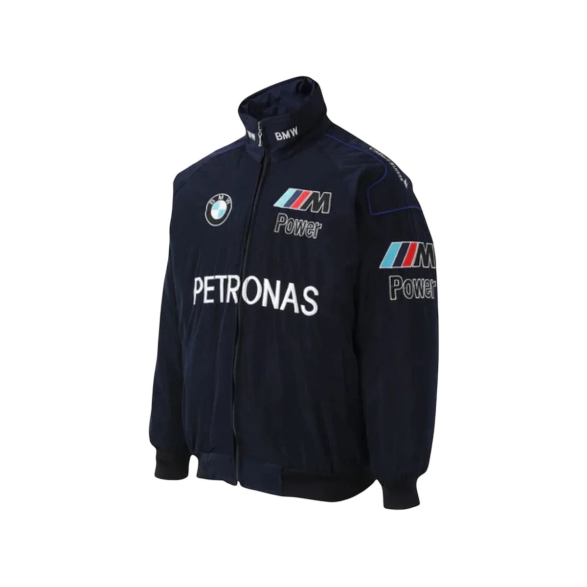 BMW Sauber retro motorsport jacket angled view highlighting sponsor branding