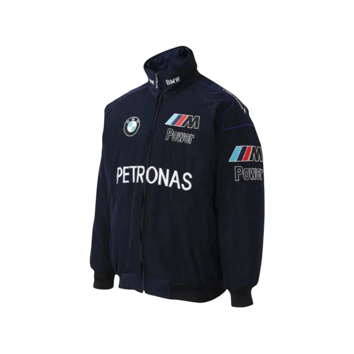 BMW Sauber retro motorsport jacket angled view highlighting sponsor branding