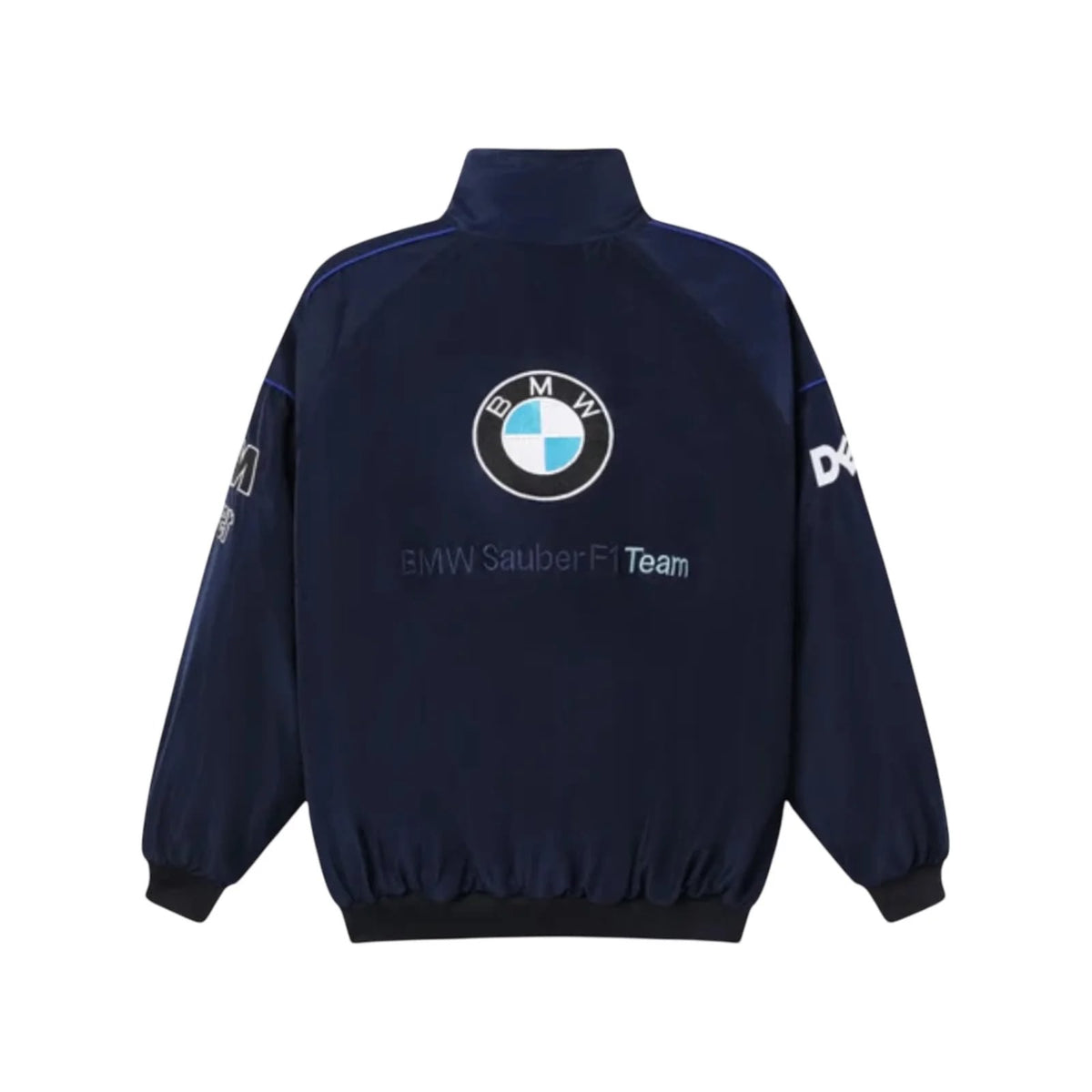 BMW Sauber F1 vintage team jacket back design featuring the BMW roundel and BMW Sauber F1 Team text