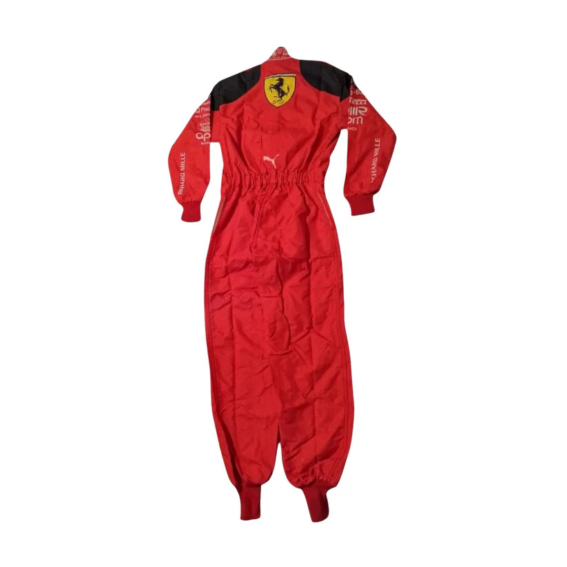 Red racing suit with Ferrari logo on a white background