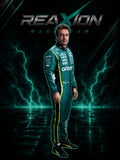 Fernando Alonso 2026 Aston Martin F1 racing suit full body portrait with team branding