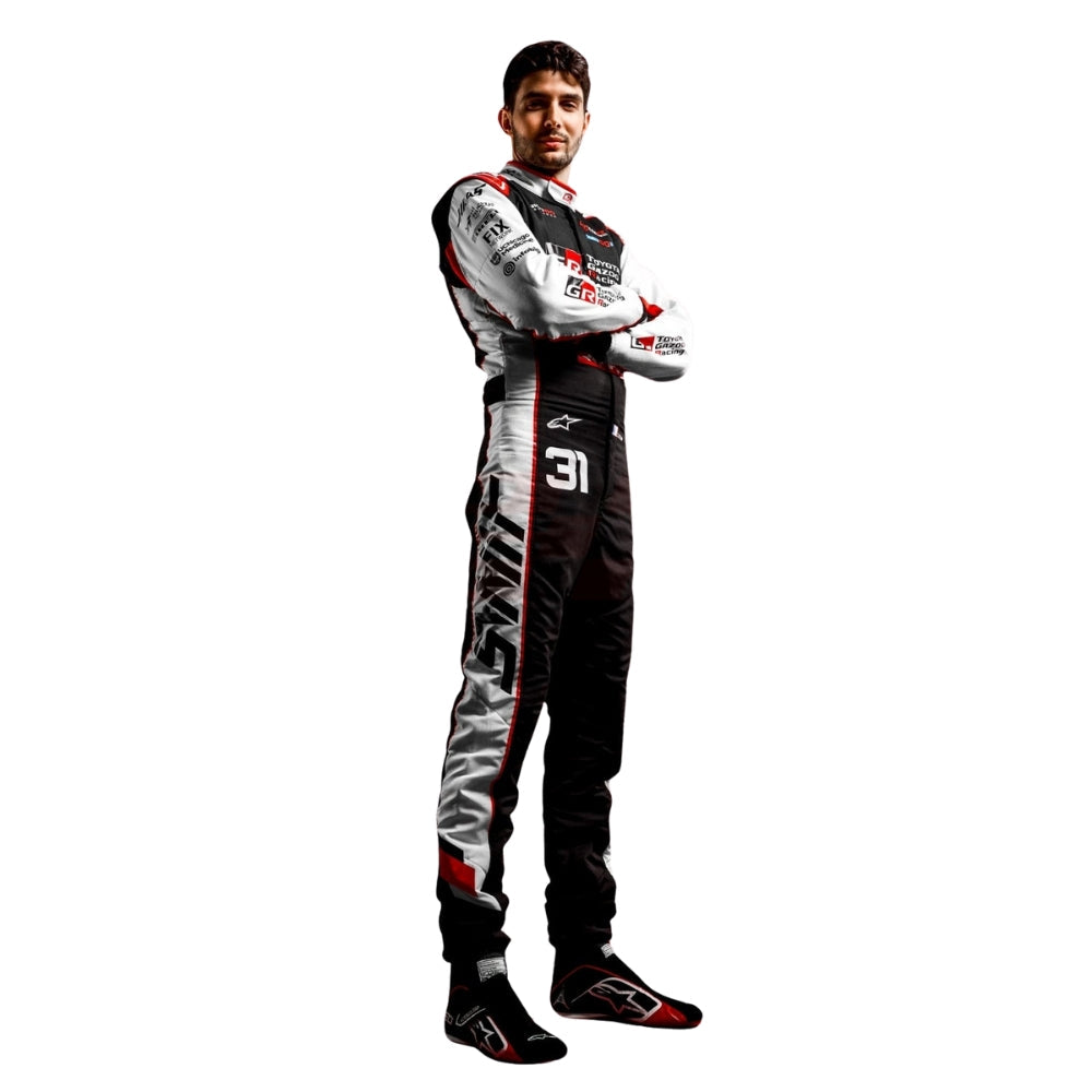 Haas 2026 F1 Racing Suit Esteban Ocon on a white background