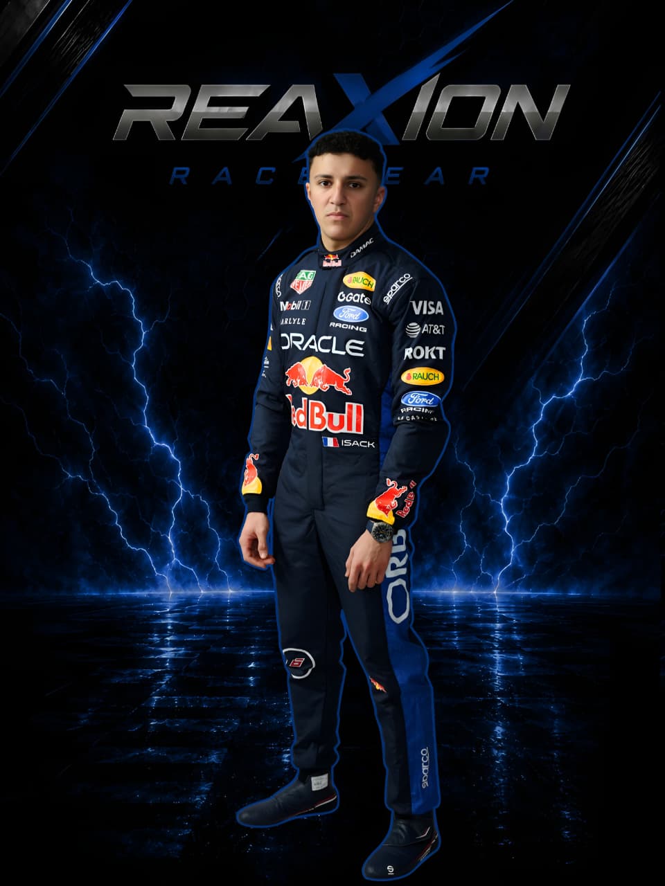 Isack Hadjar 2026 Red Bull F1 racing suit full body view with team branding