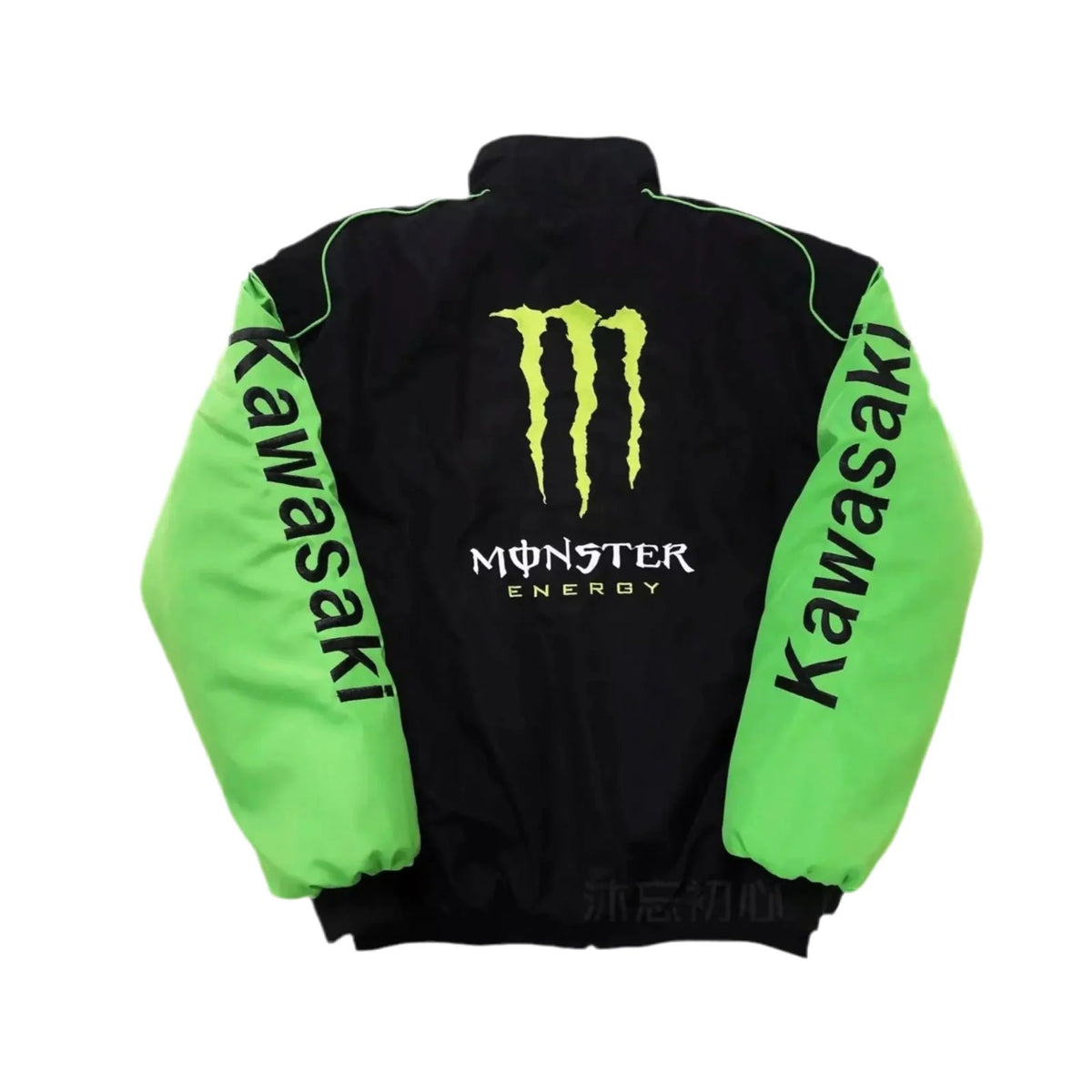 Monster Energy Kawasaki motorsport team jacket back design showcasing the large claw logo and branding