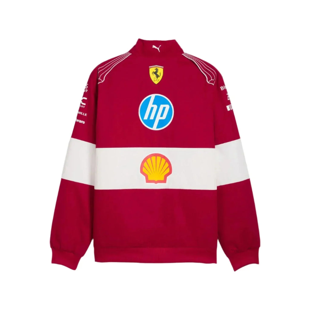 Official PUMA 2025 F1 Vintage Racing Team Jacket back side with various logos on a white background