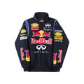 Red Bull Racing F1 team jacket front view featuring sponsor logos and branding