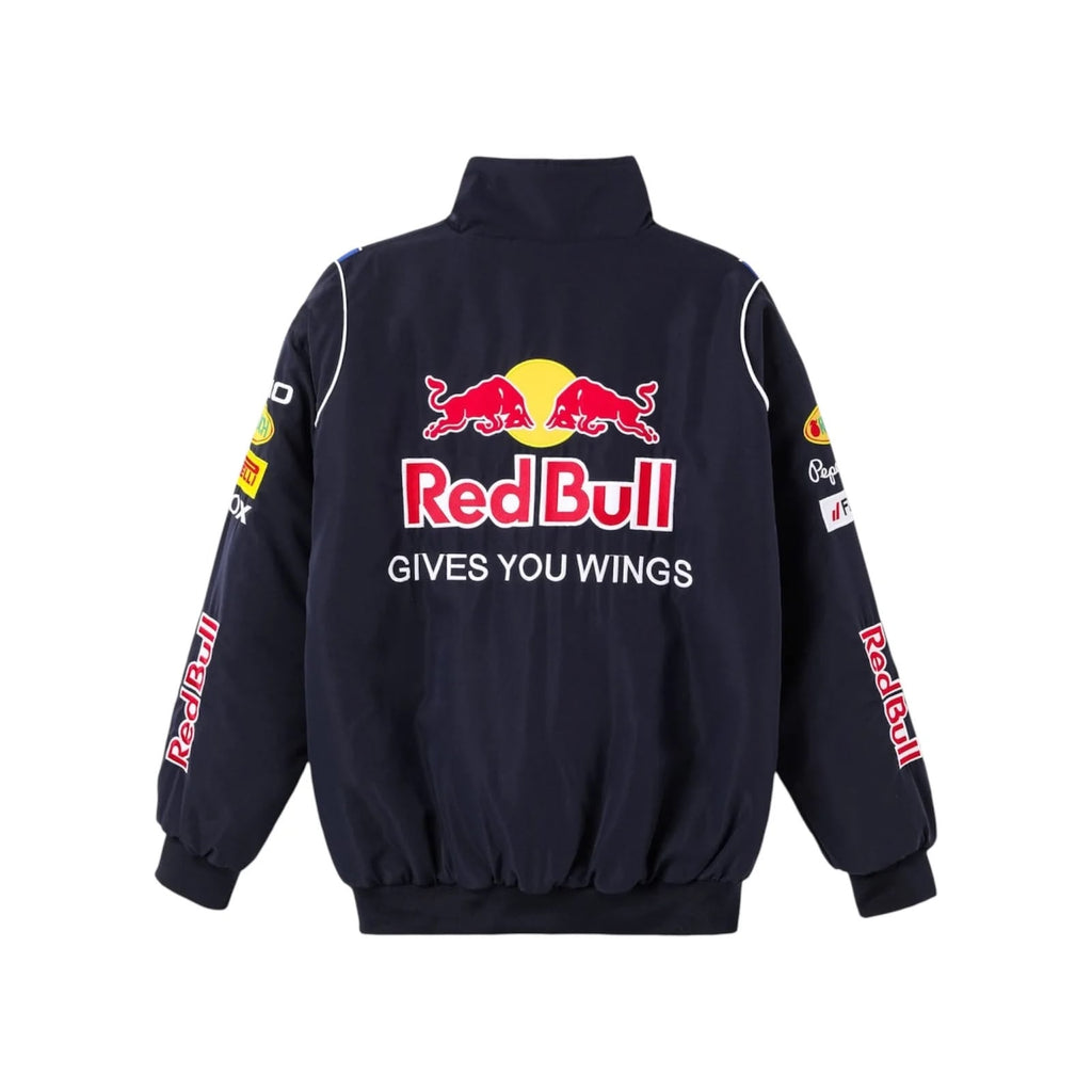 Red Bull Racing F1 team jacket back view displaying the Red Bull logo and "Gives You Wings" text
