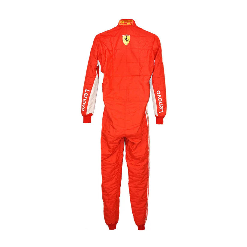 Red racing suit with Lenovo branding on a white background