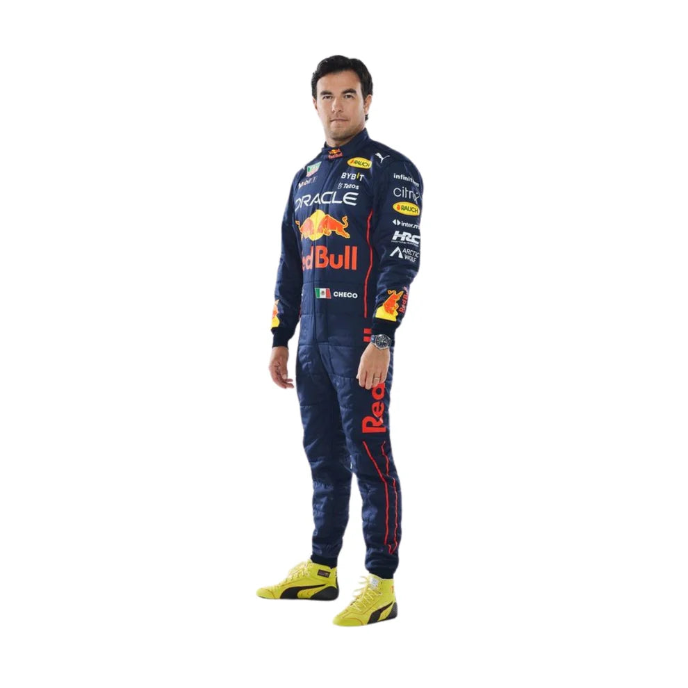 Sergio Perez Red Bull 2022 F1 Racing Suit on a white background