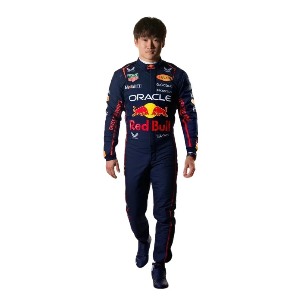 Yuki Tsunoda Red Bull 2025 F1 Racing Suit on a white background