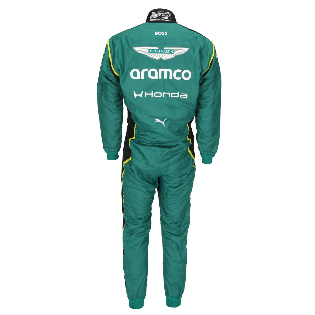 Back view of Fernando Alonso’s 2026 Aston Martin Aramco F1 race suit – Reaxion Racegear.