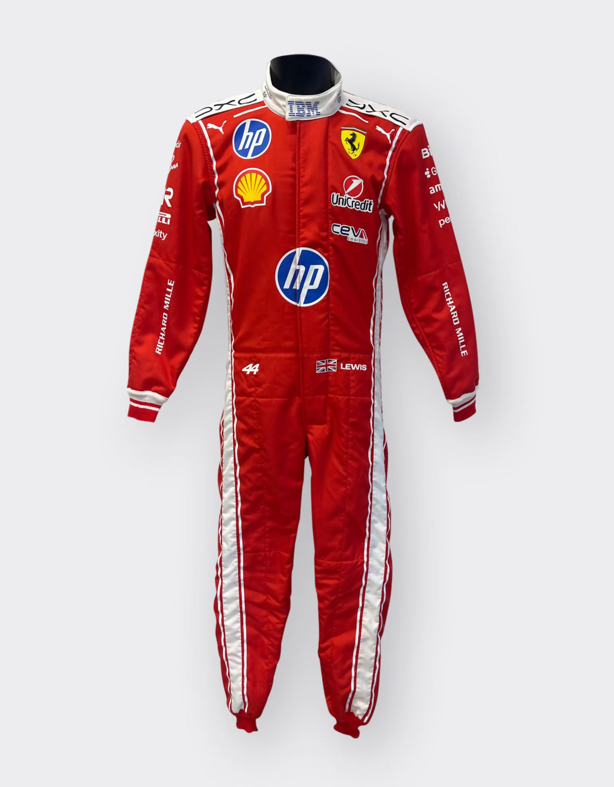 Back of Lewis Hamilton’s 2026 Scuderia Ferrari HP replica F1 race suit – Reaxion Racegear.